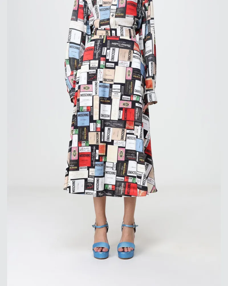 Moschino A-Linien-Midirock aus Baumwolle mit hoher Taille und Grafikprint Bunt