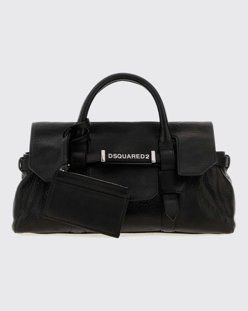 Dsquared2 Ausgestellte Leder-Handtasche mit doppeltem Griff und Innentasche Schwarz