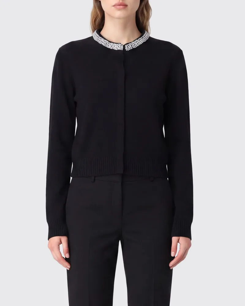 Pinko Strickjacke aus Wollmischung mit Rundhalsausschnitt und Kristallapplikationen Schwarz