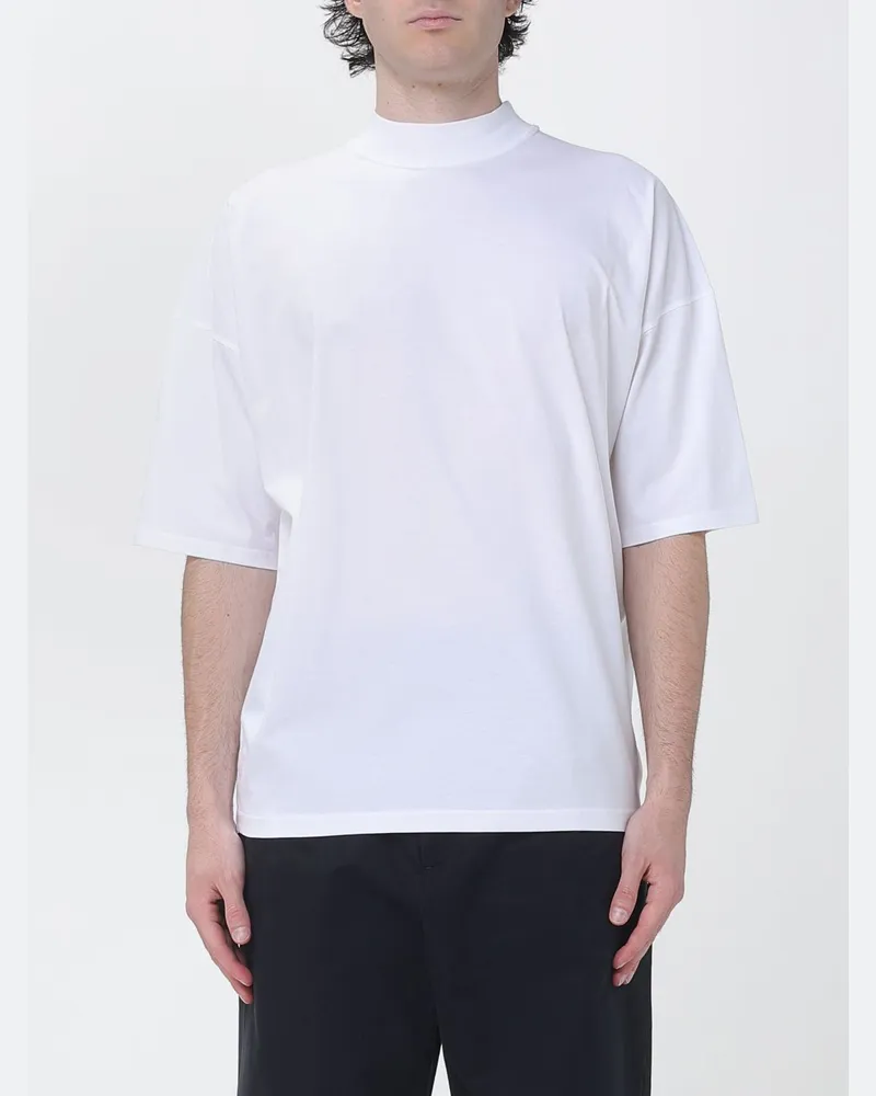 Jil Sander Baumwoll-T-Shirt mit Stehkragen und überschnittenen Schultern Weiß