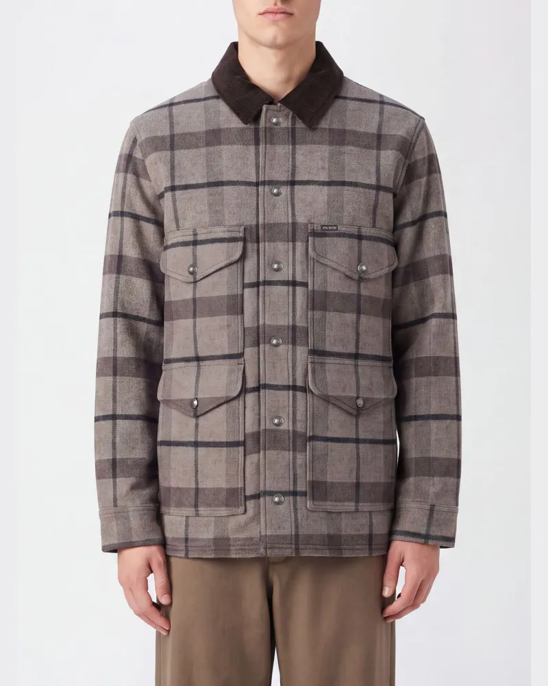 Filson Spokane Hemdjacke aus Tartanwolle mit kontrastierendem Samtkragen Braun