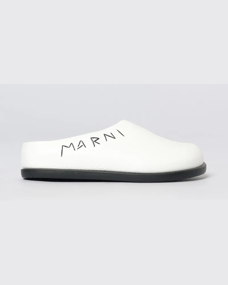 Marni Mules aus genarbtem Leder mit gesticktem Logo Weiß