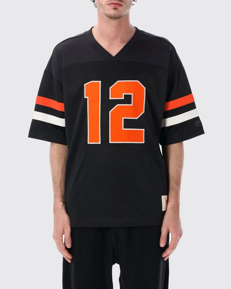 Champion Sport-T-Shirt aus Polyester mit V-Ausschnitt und Kontrastbesätzen Schwarz
