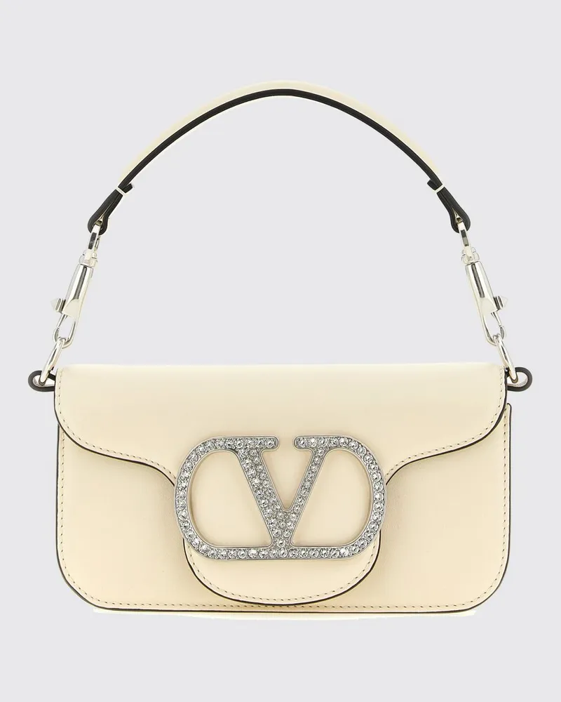 Valentino Garavani Locò Mini-Handtasche aus Leder mit Kristall-VLogo Ivory