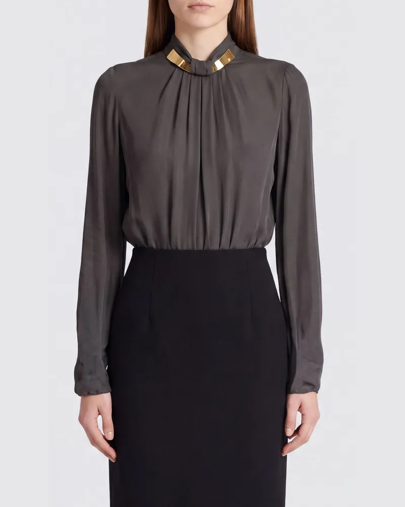 Elisabetta Franchi Langärmelige Georgette-Bluse mit Schmuckkragen Schwarz