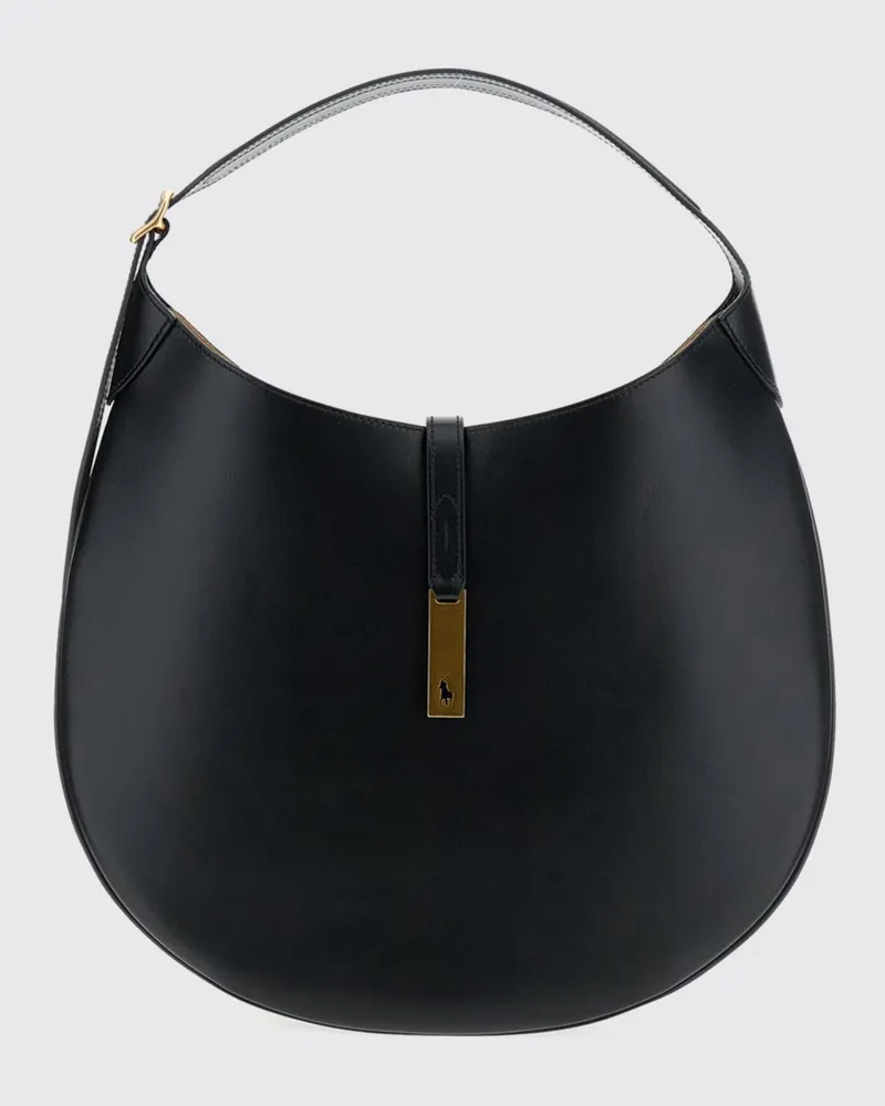 Ralph Lauren Schultertasche aus glattem Rindsleder mit verstellbarem Henkel Schwarz
