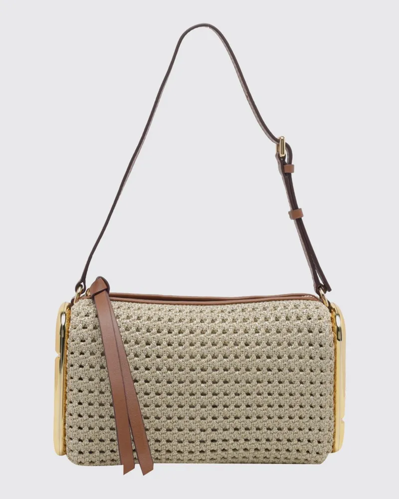 Marc Jacobs Scene Schultertasche aus Lurex im Häkelstil mit Double J Logo Braun