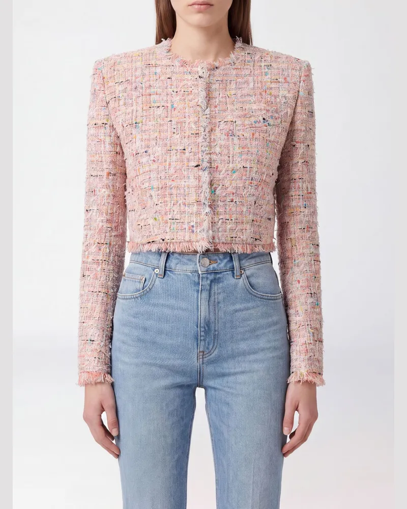Balmain Verkürzter zweifarbiger Baumwoll-Tweed-Blazer mit Fransenbesatz Bunt