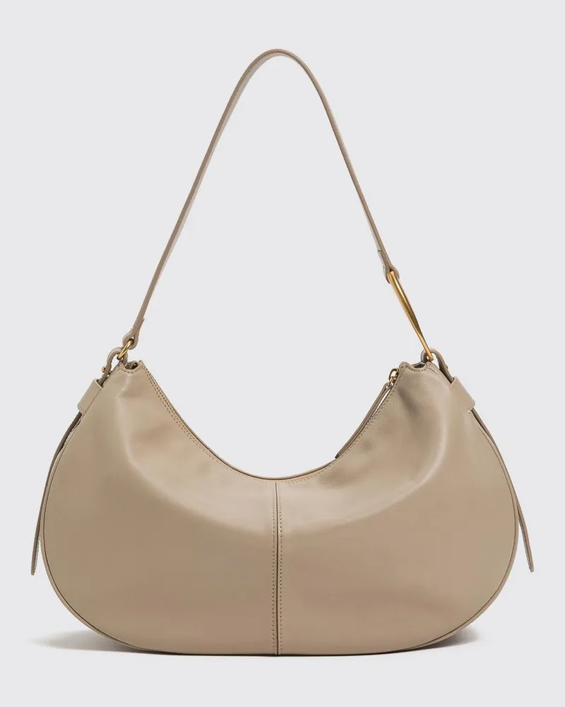 Twin-Set Hobo-Tasche aus Glattleder mit Reißverschluss und geprägtem Logo Beige