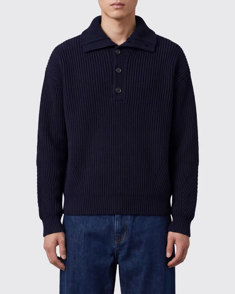 Dries van Noten Gerippter Cardigan aus reiner Wolle mit V-Ausschnitt Blau