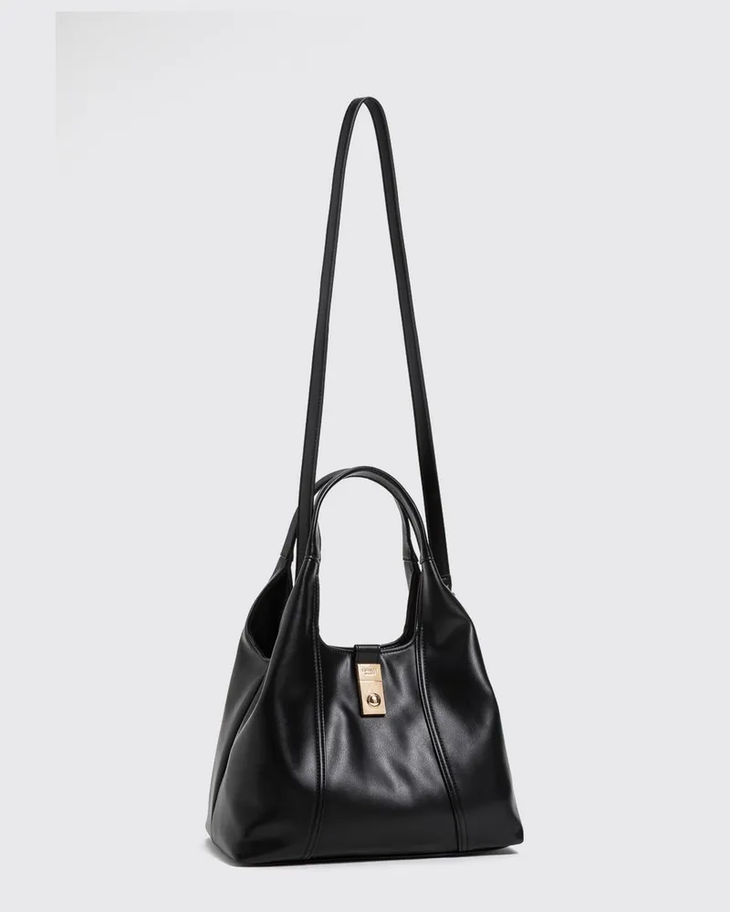 Twin-Set Ausgestellte Handtasche aus Kunstleder mit Doppelgriff und graviertem Logo Schwarz
