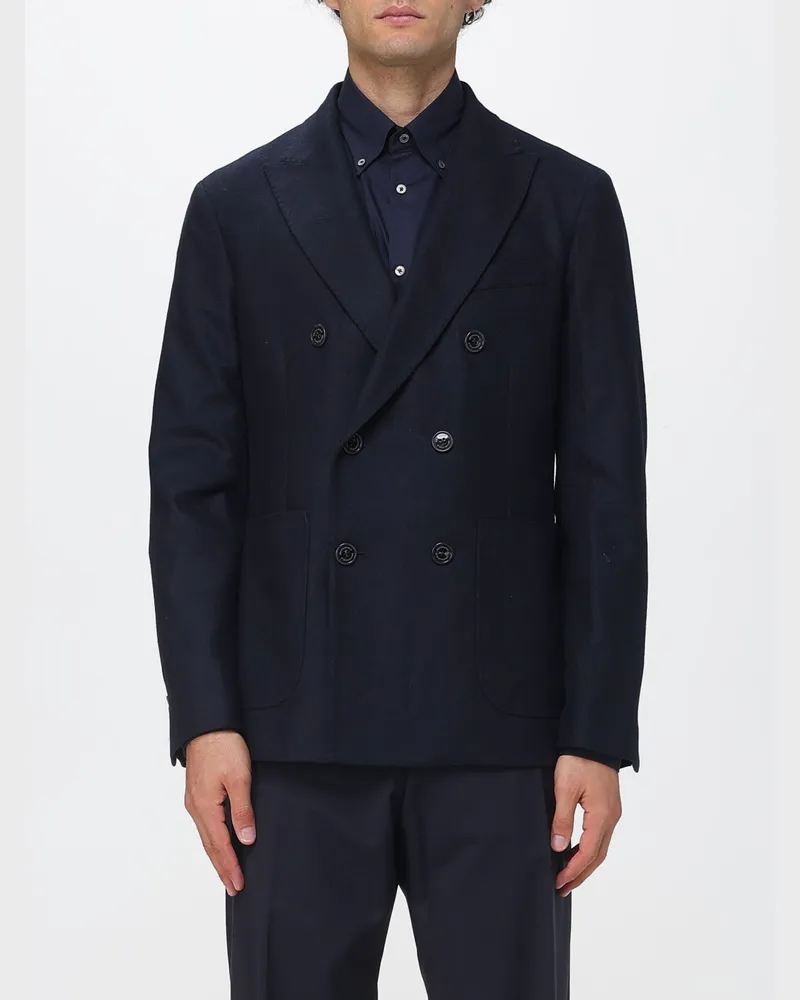 Brooksfield Zweireihiger Caban aus Stretch-Wollflanell mit aufgesetzten Taschen Navy