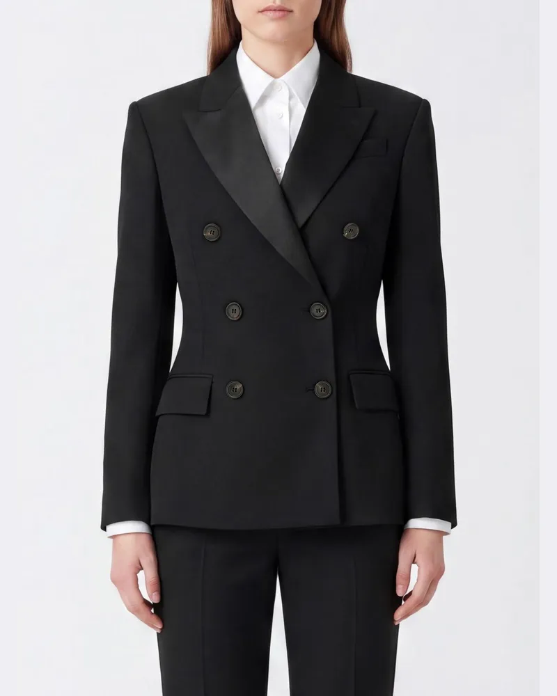 Brunello Cucinelli Zweireihiger Blazer aus Schurwolle mit steigendem Revers Schwarz