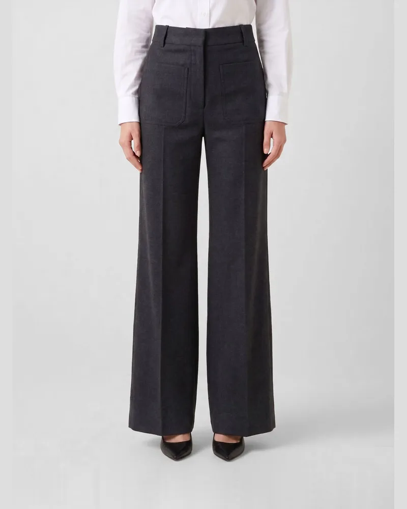 Victoria Beckham Taillierte High-Waist-Schlaghose von aus Wollflanell Charcoal
