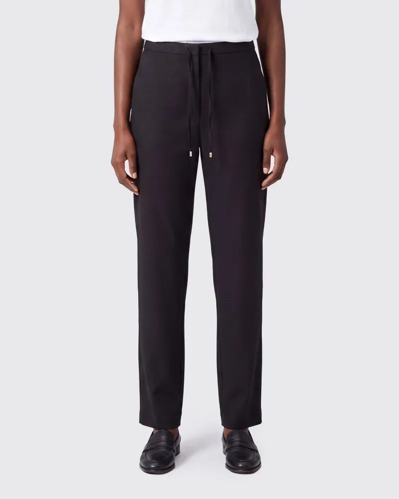 Max Mara Slim Fit Straight-Leg Hose aus reiner Schurwolle mit Kordelzug Schwarz
