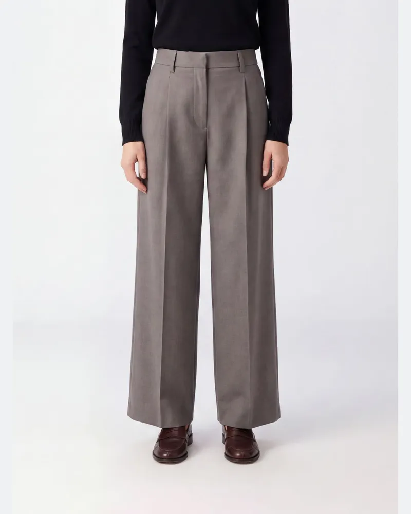 Filippa K Hoch taillierte Faltenhose mit weitem Bein aus Wollmischung Braun