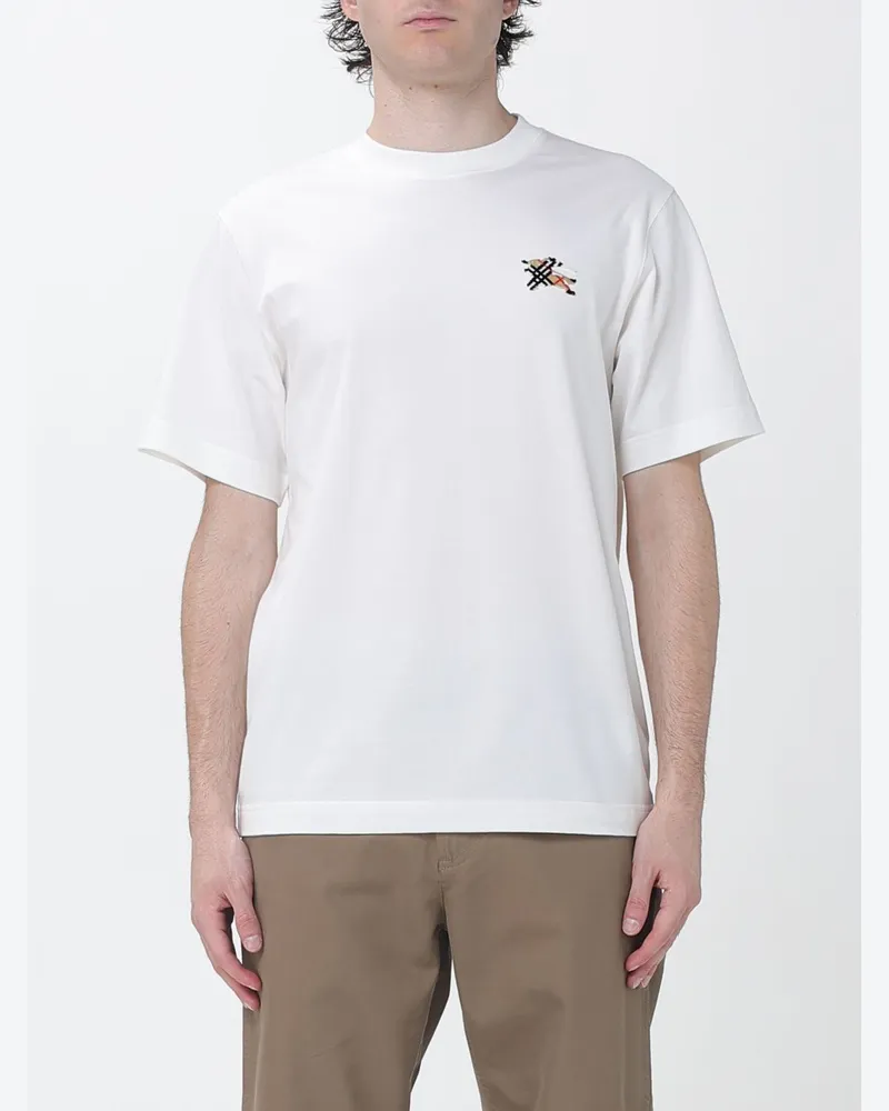 Burberry Baumwoll-T-Shirt mit gesticktem EKD-Logo auf der Brust Weiß