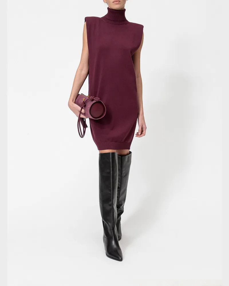 Twin-Set Ärmelloses Strick-Minikleid mit Rollkragen und gepolsterten Schultern Weinrot