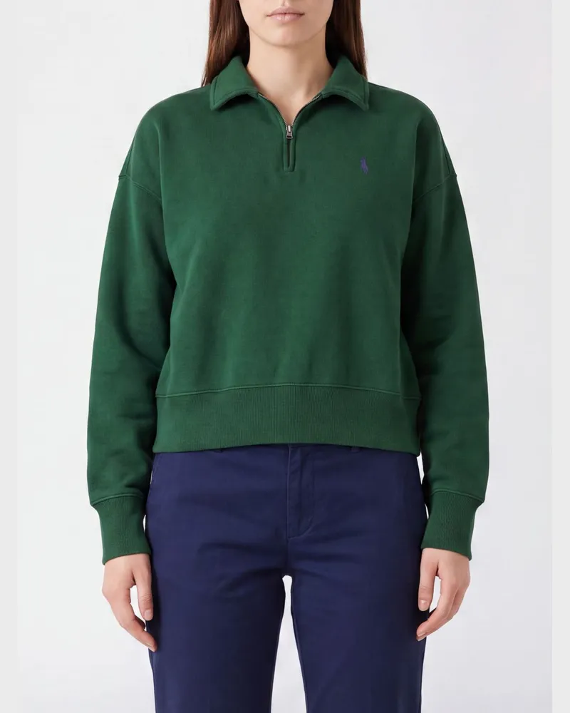 Ralph Lauren Langärmeliges Poloshirt mit halbem Reißverschluss aus Baumwollmischung Grün