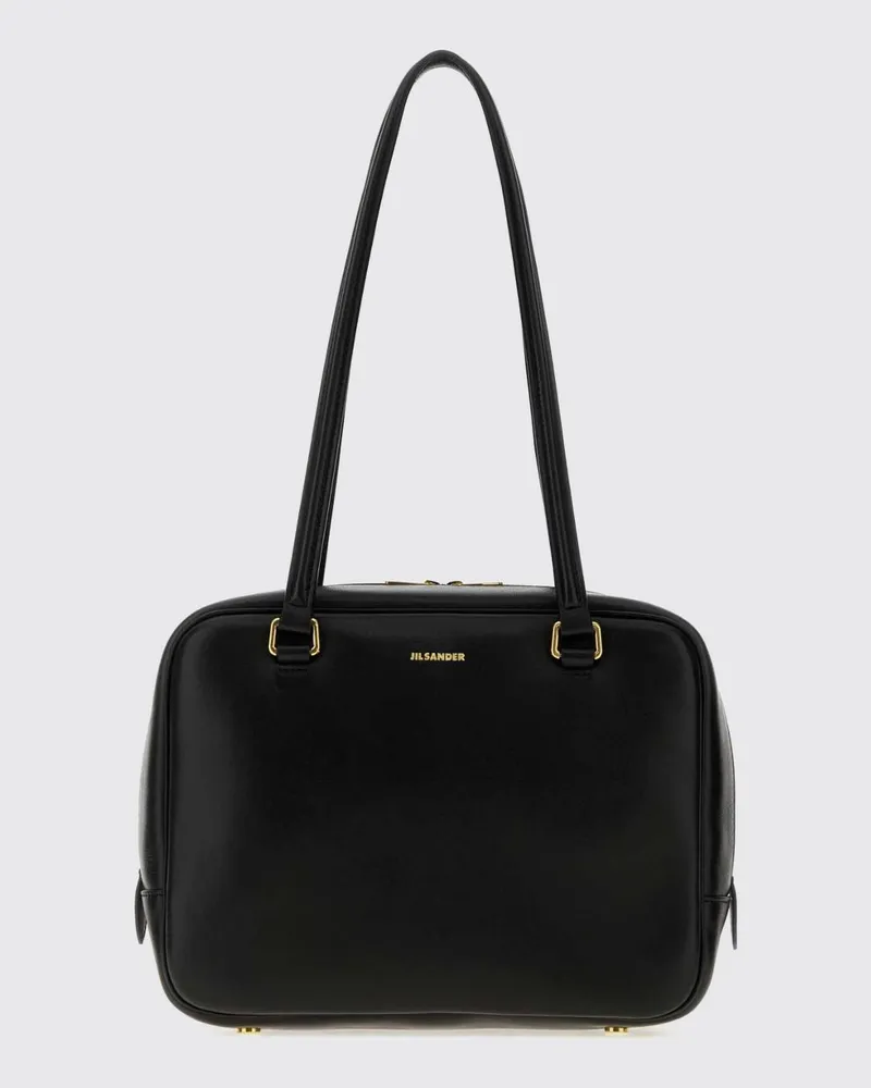 Jil Sander Vision Schultertasche aus Schafsleder mit doppeltem Griff und Reißverschluss Schwarz