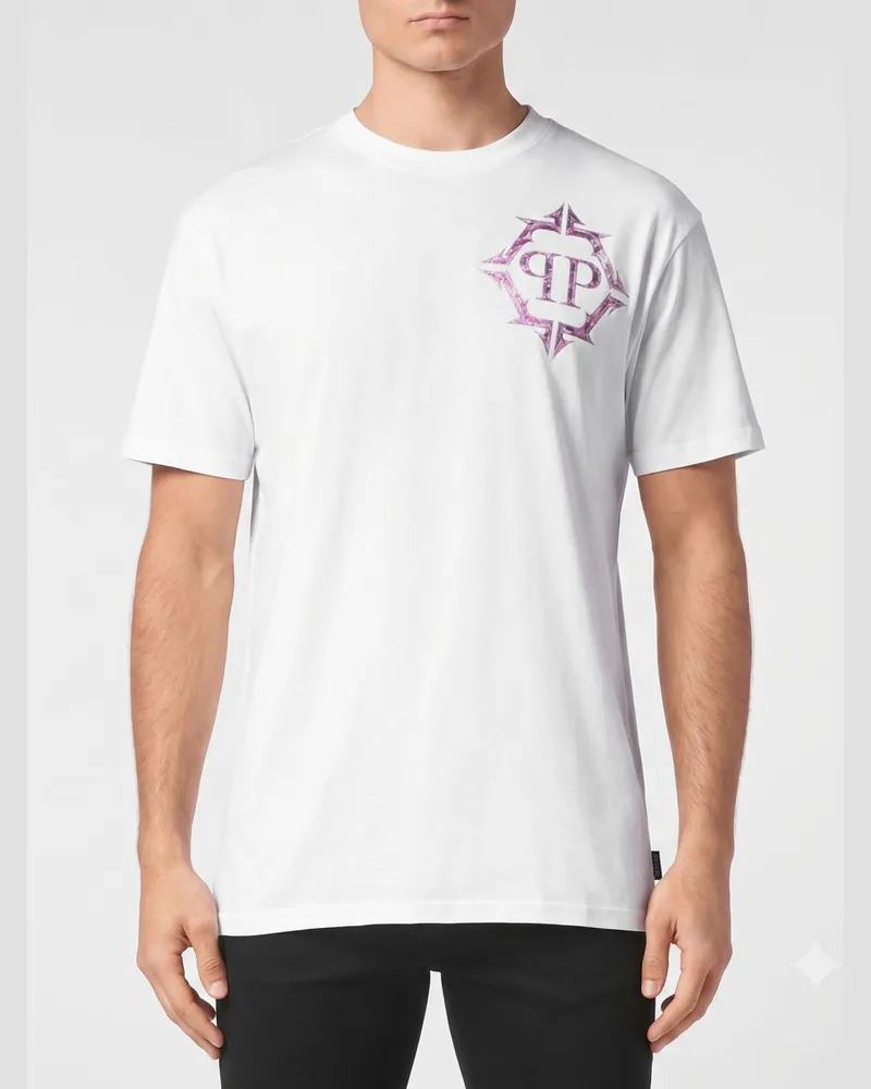 Philipp Plein Baumwoll-T-Shirt mit Monogramm-Print und Hexagon-Logo Weiß