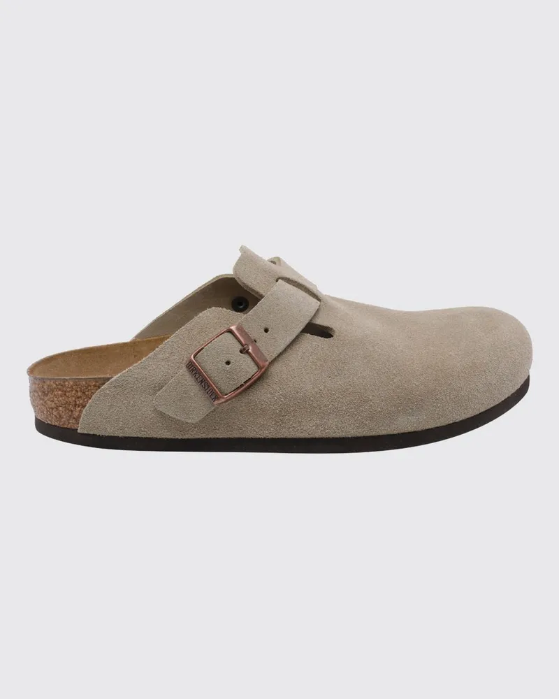 Birkenstock Boston Wildleder-Mules mit verstellbarem Riemen und Korksohle Grau