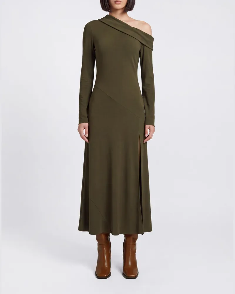Alberta Ferretti Asymmetrisches Slim-Fit-Midikleid aus Viskose mit Schlitz Braun