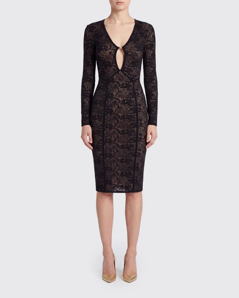 Elisabetta Franchi Midi-Etuikleid aus Spitze mit Cut-out-Details Schwarz