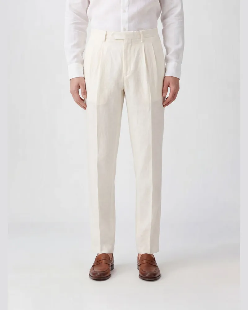 Boglioli Maßgeschneiderte Slim-Fit-Leinenhose mit Gürtelschlaufen Weiß