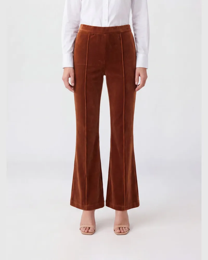 Tom Ford Hoch taillierte Slim-Fit-Schlaghose aus Stretch-Samt von Haselnuss