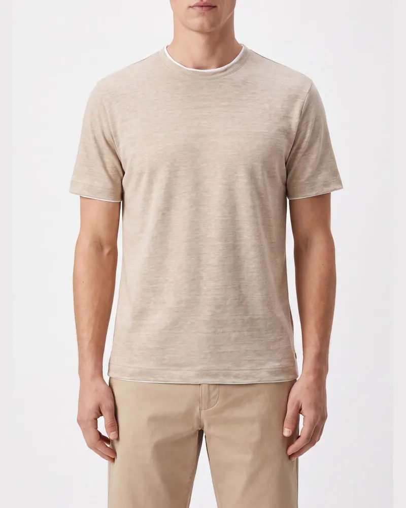 Eleventy Slim-Fit-T-Shirt aus reinem Leinen mit Rundhalsausschnitt Sand