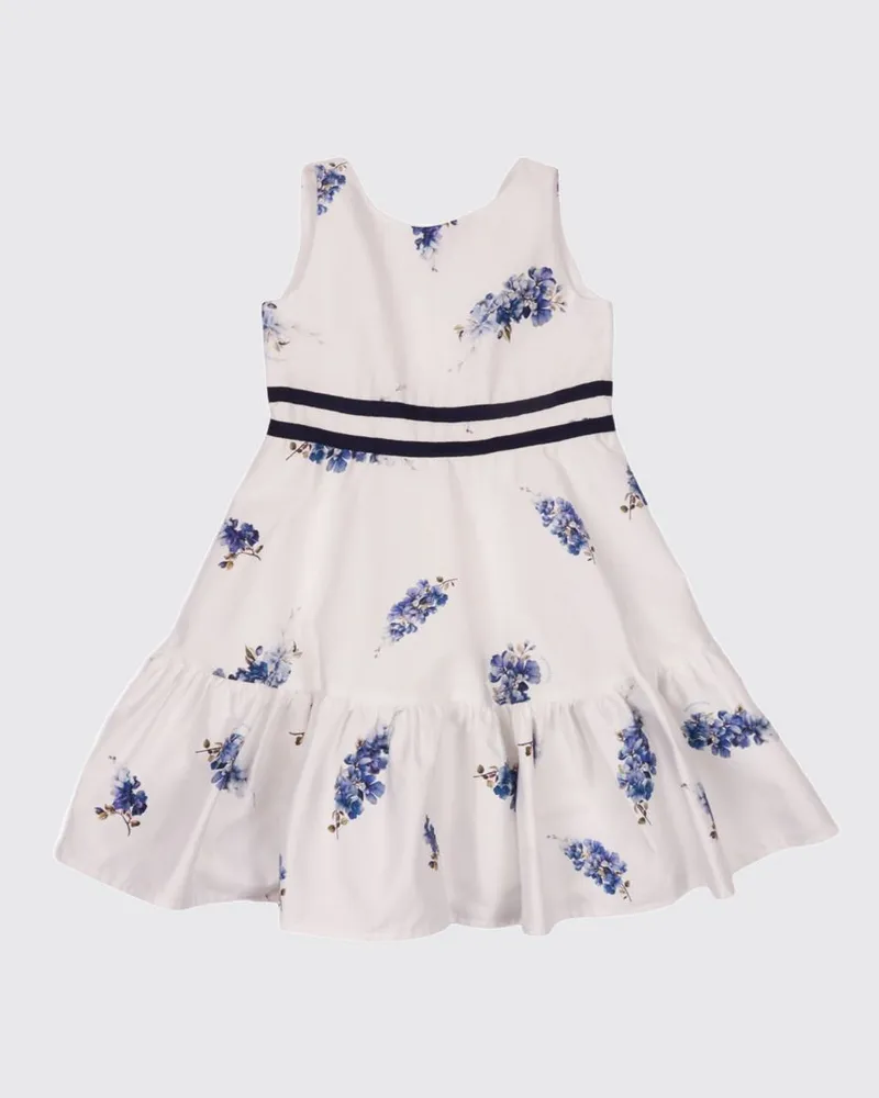 Monnalisa Festliches Off-Shoulder-Kleid für Mädchen aus Baumwolldenim mit Blumenmuster Yellow