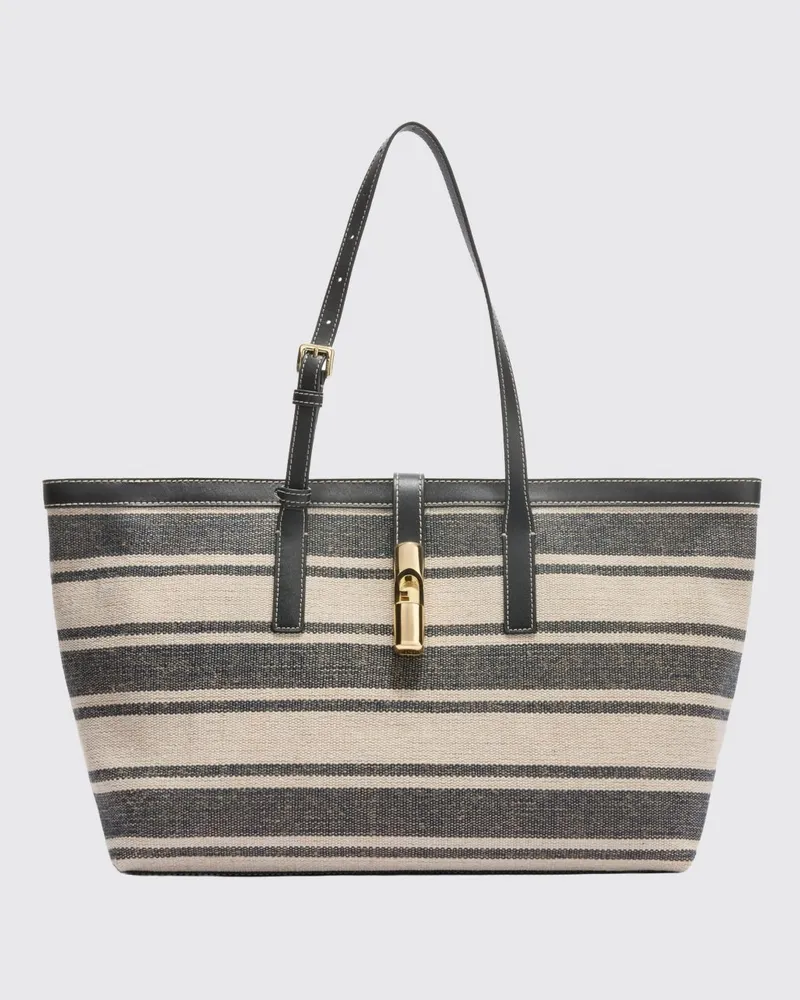 Furla Große gestreifte Canvas-Tote-Bag Debby von mit doppelten verstellbaren Henkeln Indigo