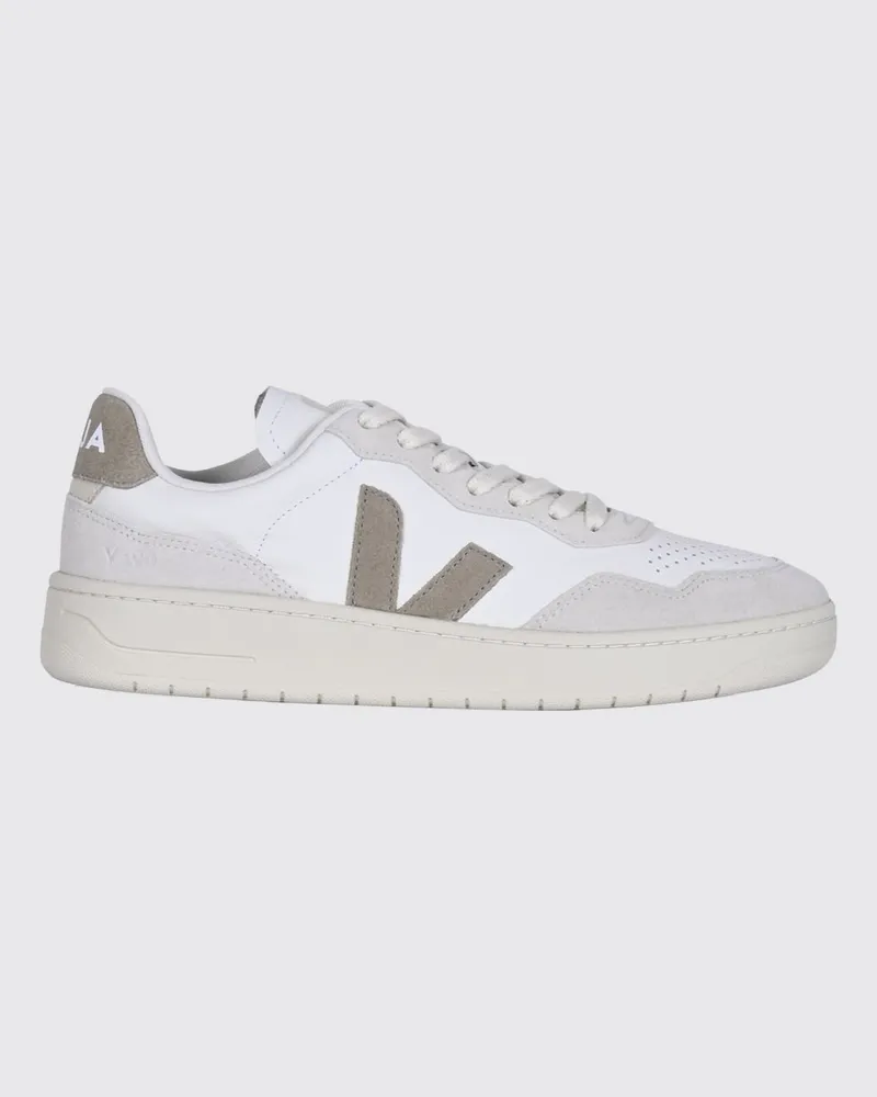 VEJA V-90 Sneaker aus O.T.-Leder mit perforierter Spitze und Kontrast-Logo Beige