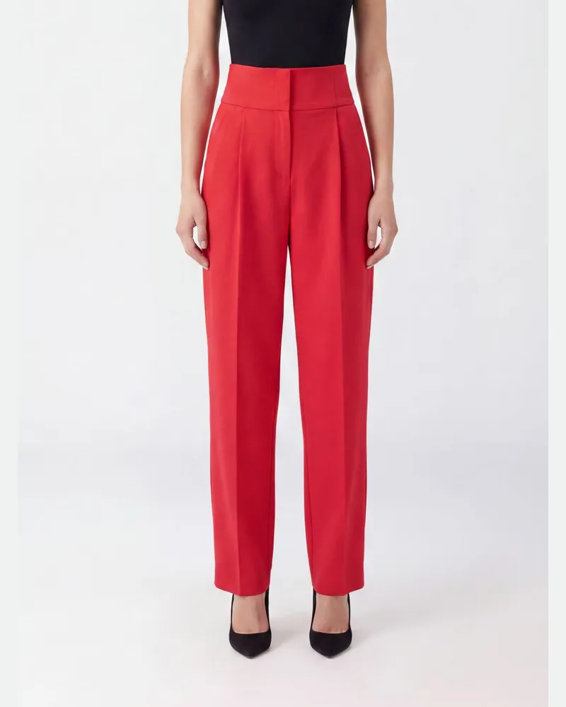Elisabetta Franchi Palazzo-Hose mit hoher Taille aus Schurwoll-Gabardine Rot