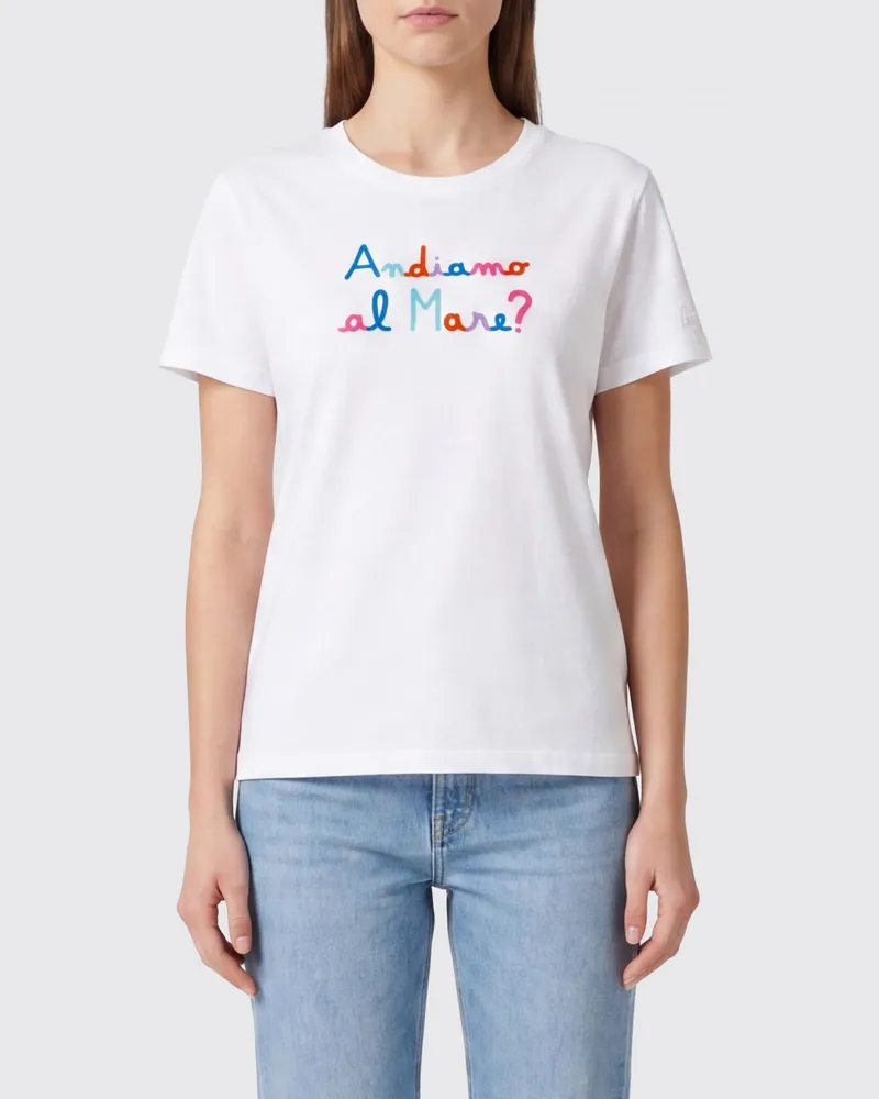 MC2 Saint Barth Baumwoll-T-Shirt mit Rundhalsausschnitt, Grafikdruck und Logo Weiss