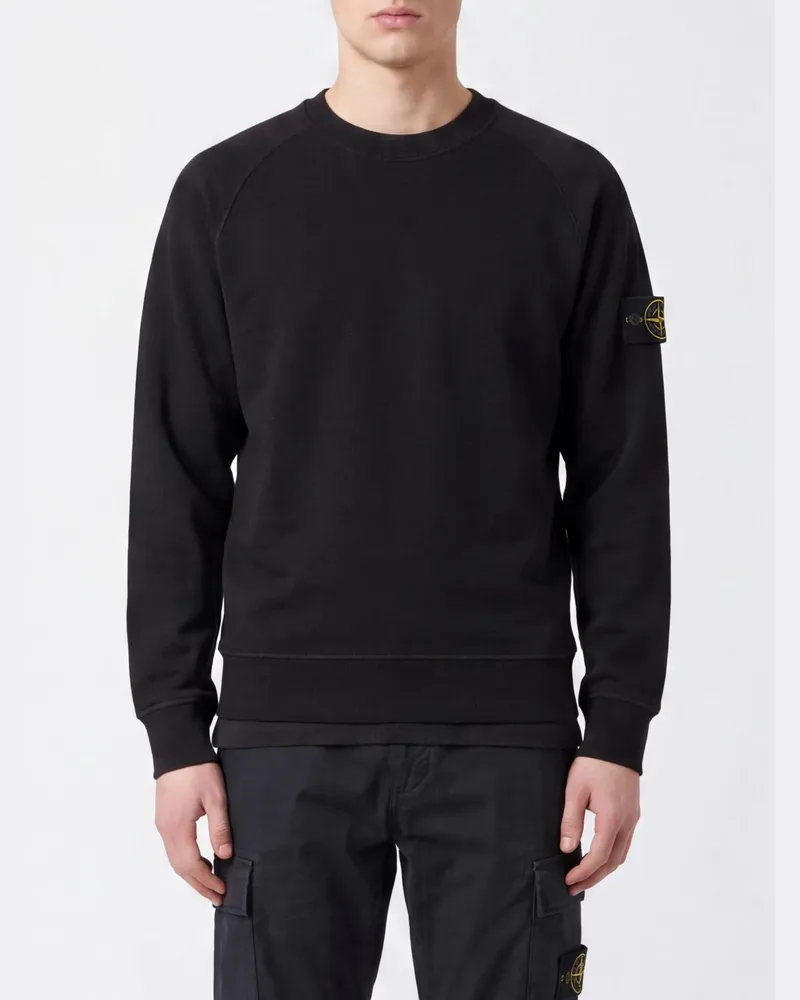 Stone Island Baumwoll-Sweatshirt mit Rundhalsausschnitt und Compass-Logo von Schwarz