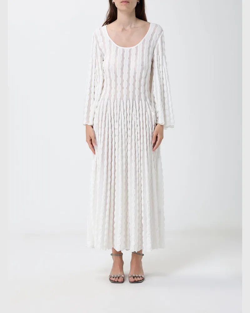 Antonino Valenti Midi-Strickkleid aus Baumwollmischung mit langen Ärmeln Weiß