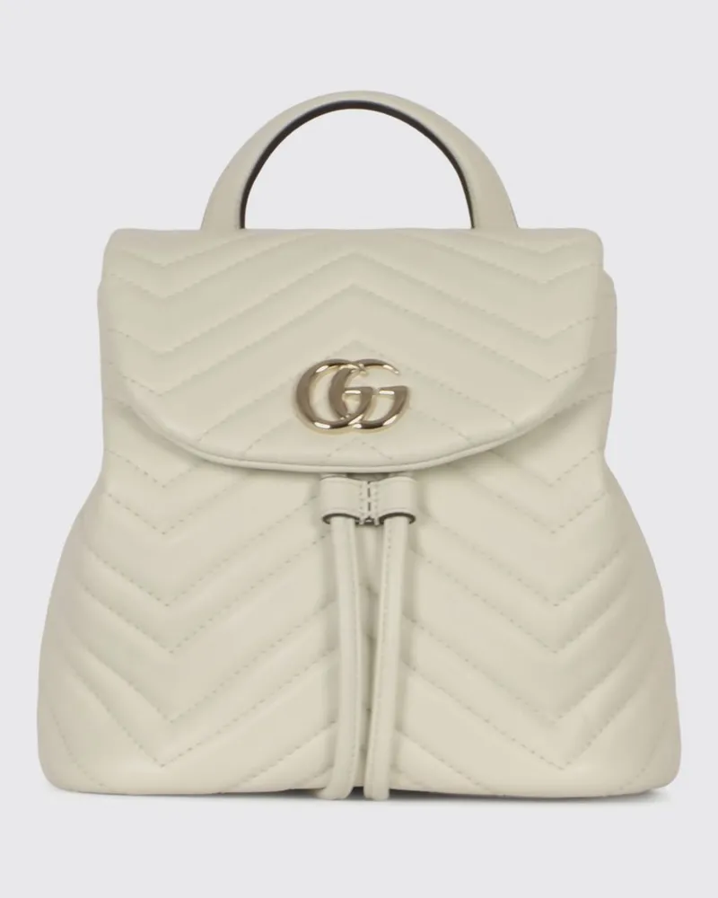 Gucci GG Marmont Rucksack aus gestepptem Nappaleder mit Chevron-Muster Weiß