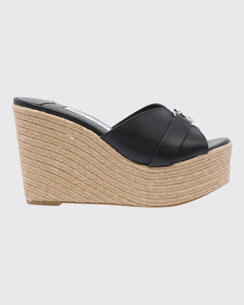 Jimmy Choo Leda Keilsandalen aus Glattleder mit Monogramm und hohem Absatz Schwarz