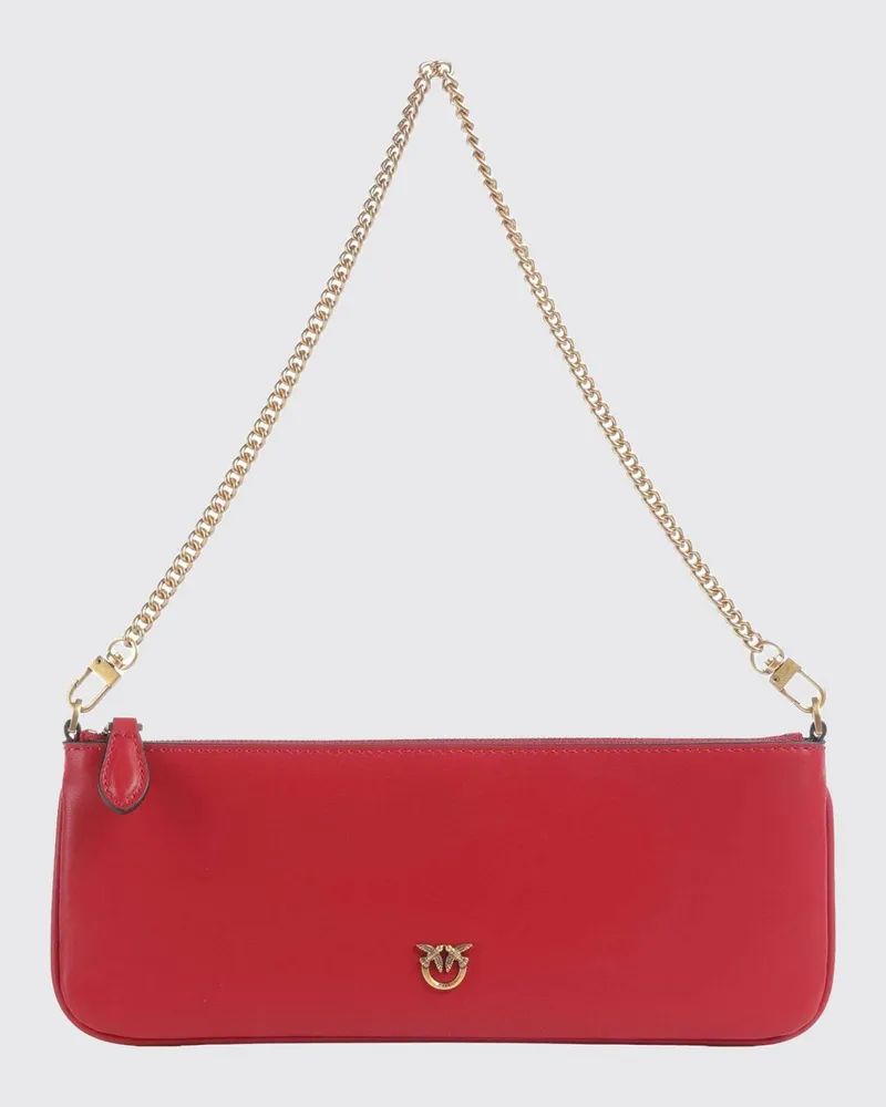 Pinko Mini Half Moon Umhängetasche aus Kalbsleder mit Love Birds-Logo Rot