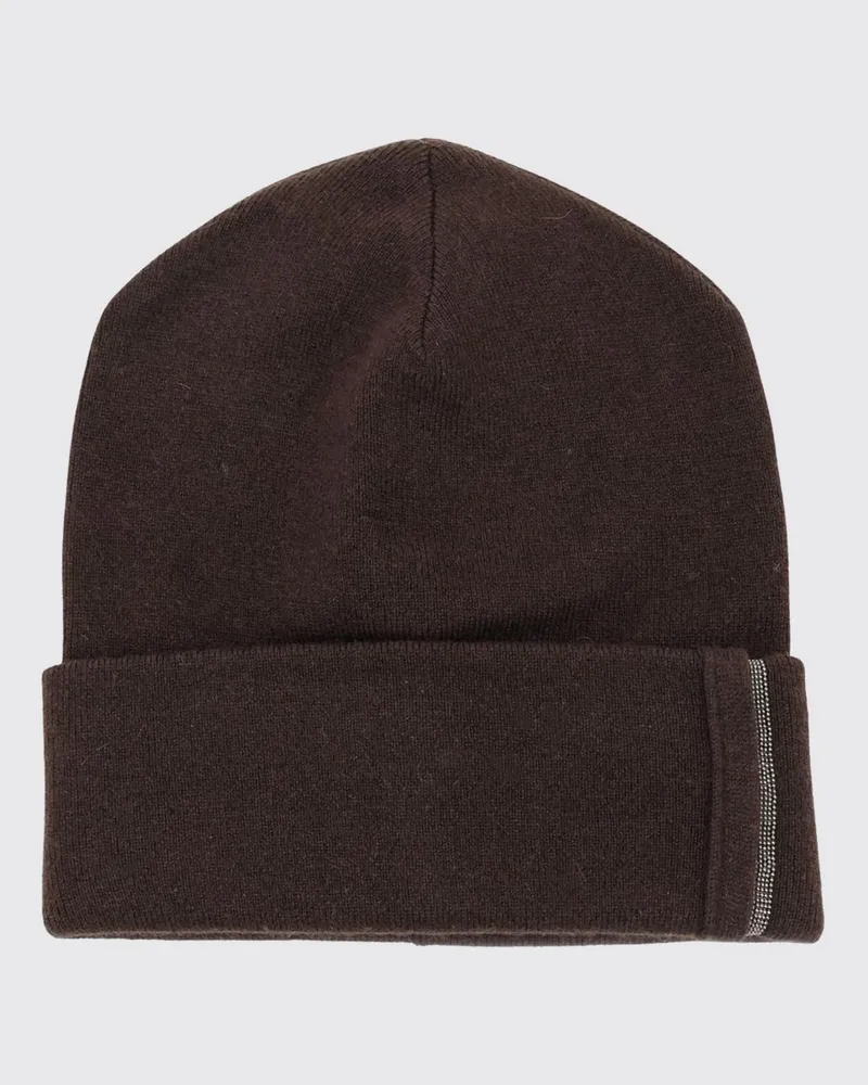 Brunello Cucinelli Beanie aus reinem Kaschmir von mit Umschlag und Monili-Verzierung Kaffee