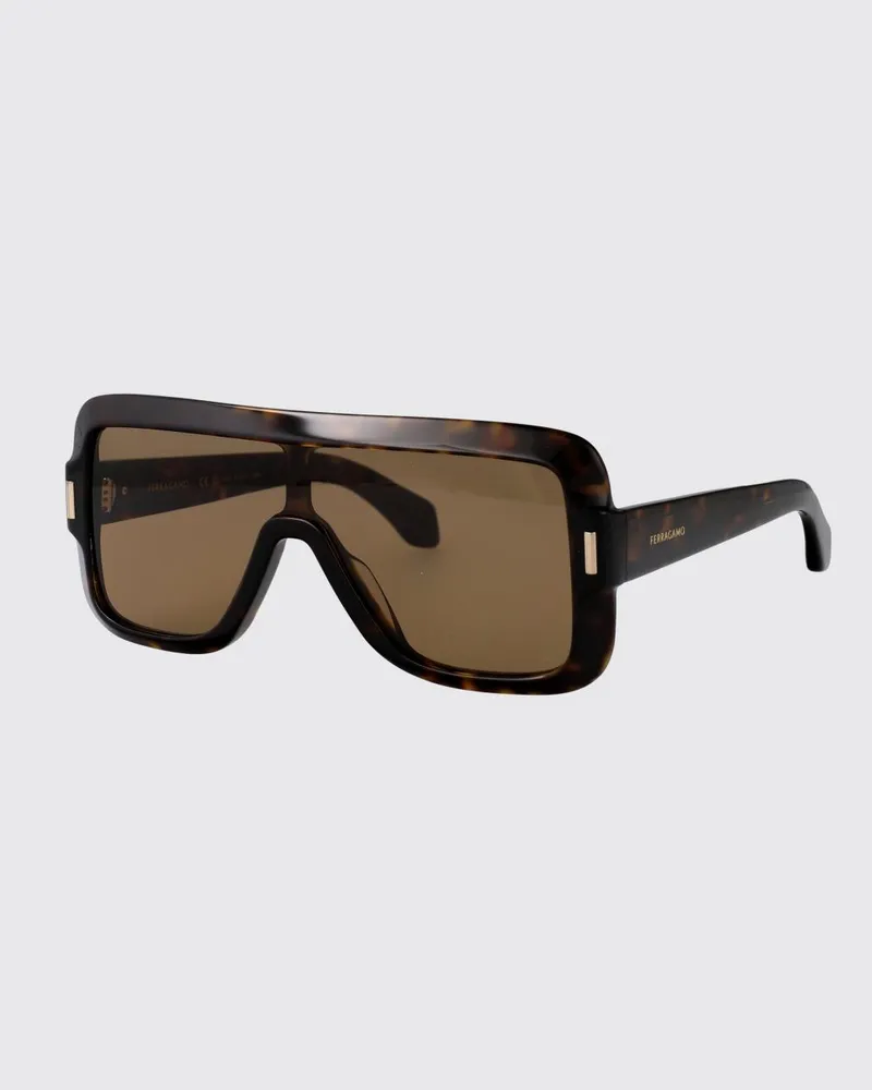 Ferragamo Rechteckige Shield-Sonnenbrille mit Schildpattmuster Braun