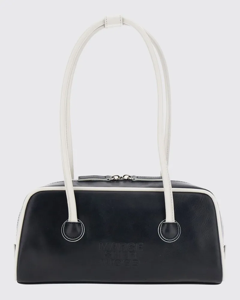 Marge Sherwood Zweifarbige Schultertasche aus Glattleder mit doppeltem Henkel Schwarz