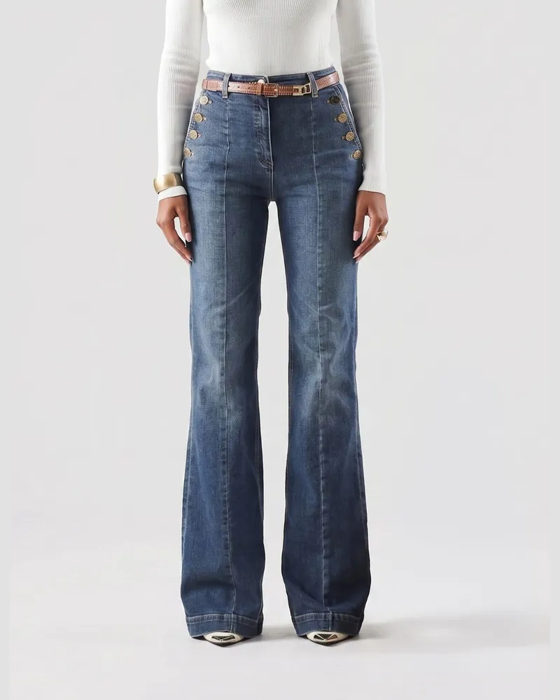 Elisabetta Franchi Mid-Rise Slim Fit Flare Jeans aus Denim Navy