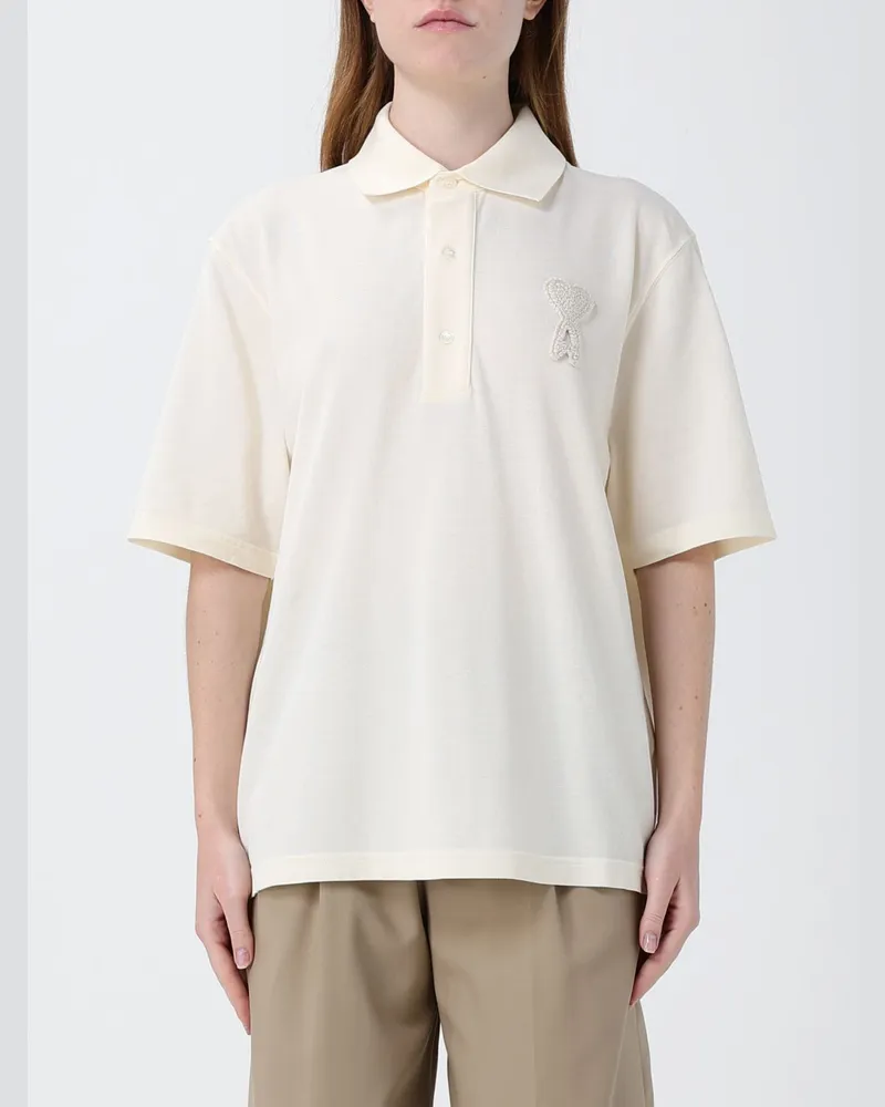 AMI Paris Baumwoll-Polohemd mit Logo Beige