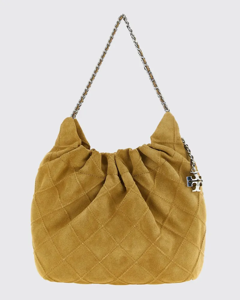 Tory Burch Fleming Mini-Tasche aus gestepptem Kalbsleder mit Double T-Logo Beige