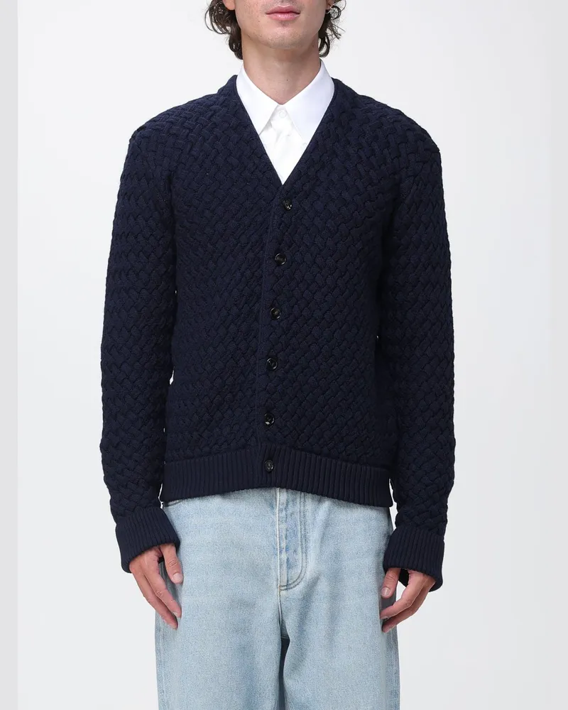 Bottega Veneta Woll-Cardigan mit Intrecciato-Muster und V-Ausschnitt Blau