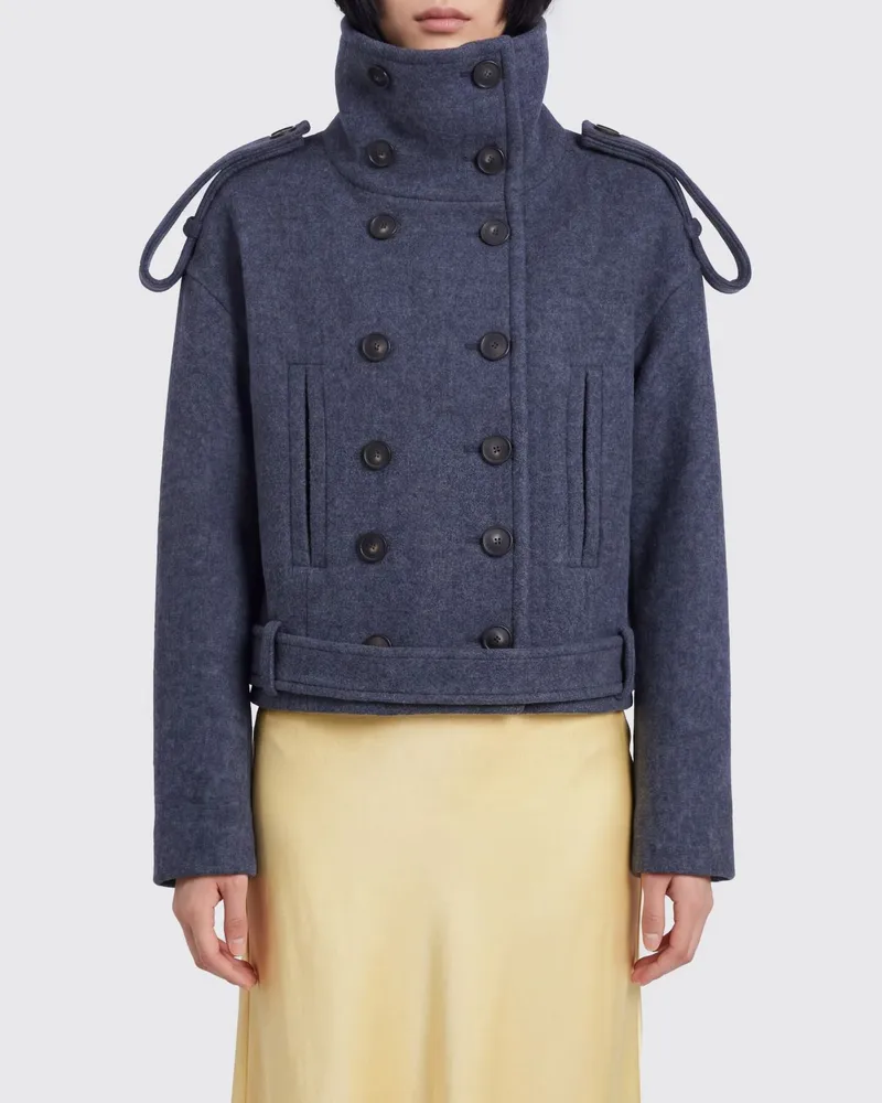 7 for all mankind Kurzer zweireihiger Wollmantel von mit überschnittenen Schultern Grau