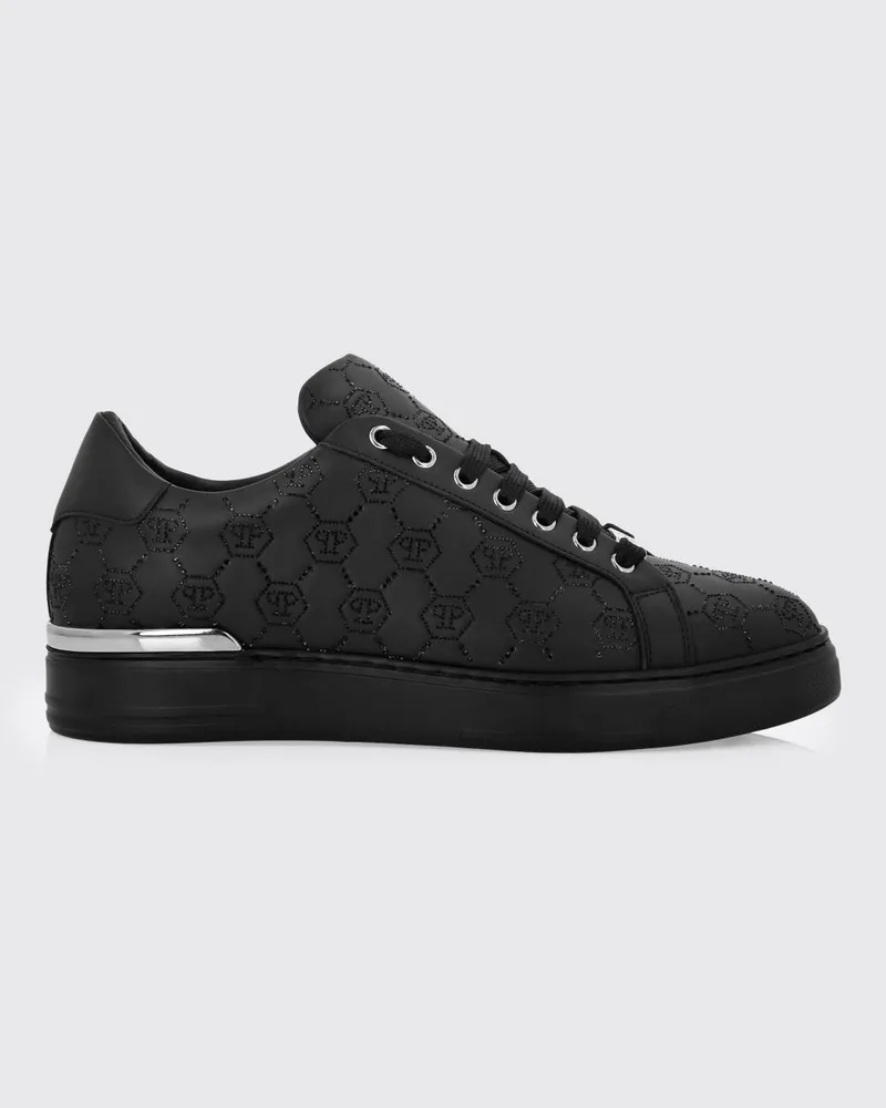 Philipp Plein Sneakers aus Leder mit Strass-Hexagon Schwarz